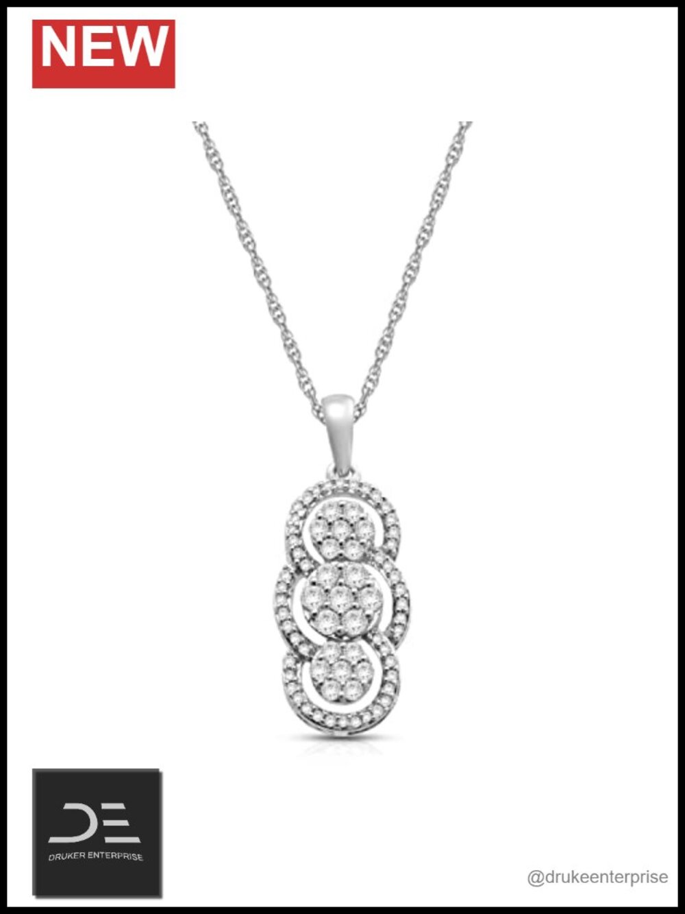 Sterling Silver Diamond Cluster Pendant Necklace 1/2 Cttw